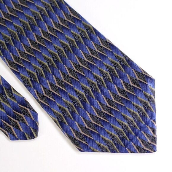 Roundtree & Yorke‎ Blue Green Abstract Print Wide Silk Tie Handmade In USA - Picture 1 of 6